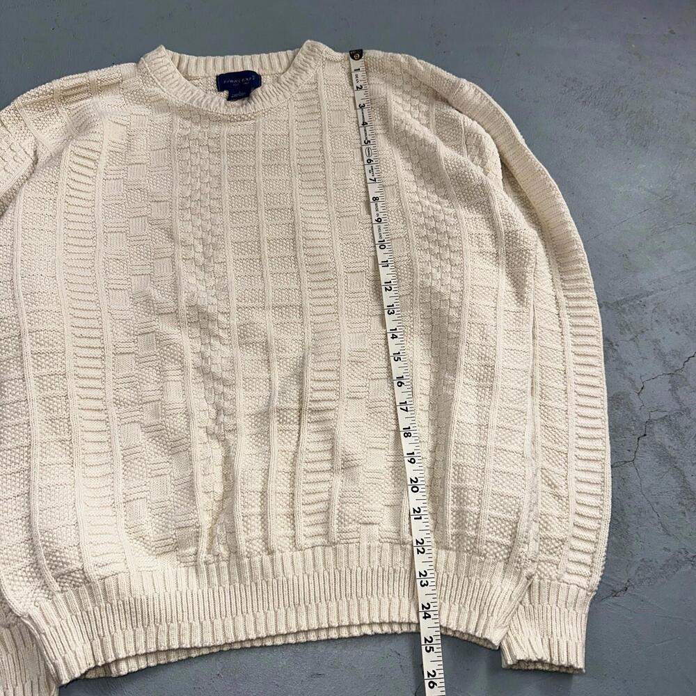 Towncraft VTG 80s 100% Cotton Made In USA Ivory Square Knit Sweater Sz L - Picture 4 of 9